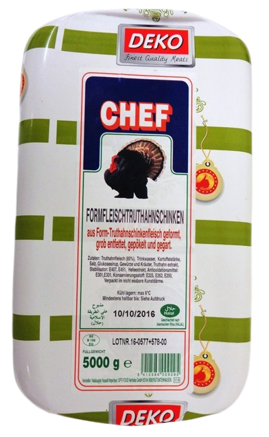 Schinken (Chef) 85%Truthahnschinkenfleischstücken u. gekocht,(HALAL) 5kg Blk.