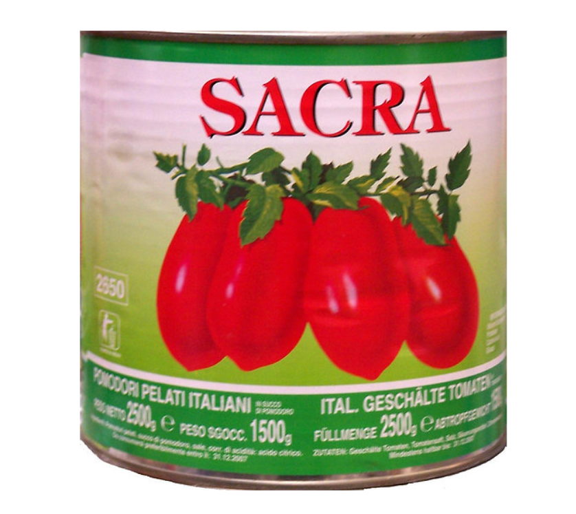 Sacra Pelati Peeled Tomatoes ohne grüne Punkte 6x 2650gr